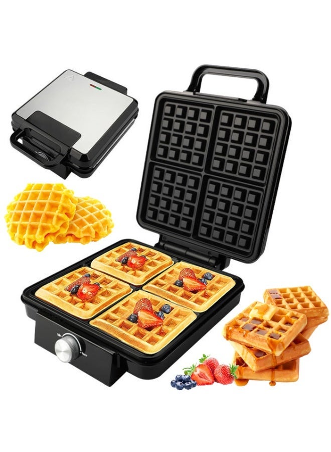 آر إيه أف صانعة الوافل الكهربائية، 1500 وات 4 شرائح مع لوحات تيفال غير لاصقة وتحكم بدرجة الحرارة القابلة للتعديل، التحميص، الخَبز، الشواء، باللون الأسود - Image 1